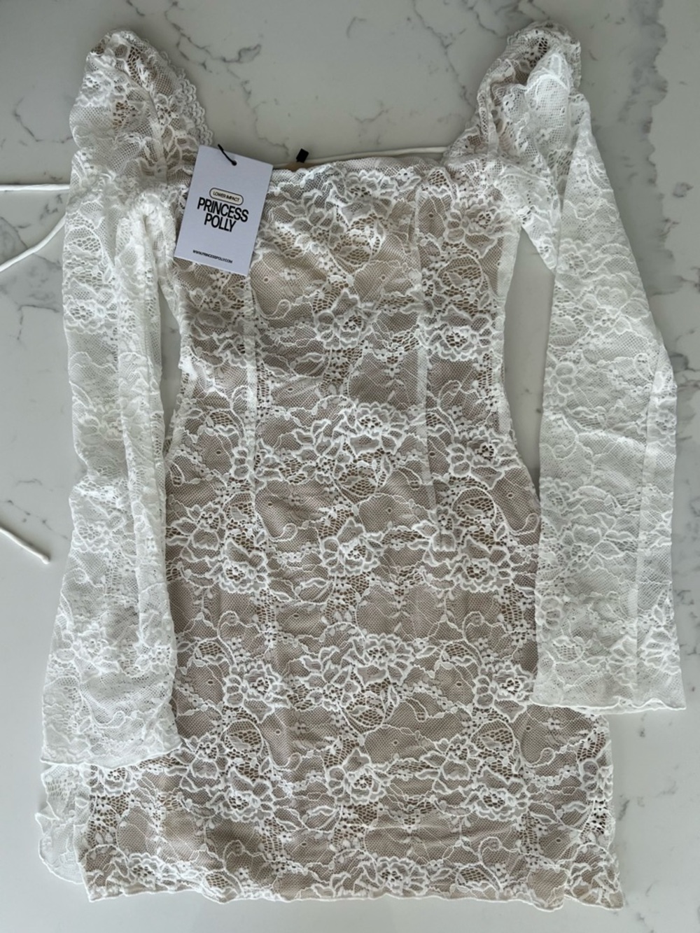 Aubriella Long Sleeve Lace Mini Dress White - Picture 3 of 4